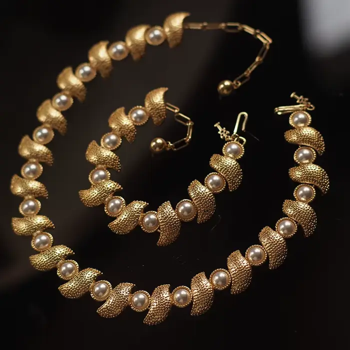 Bracelet et collier en or 18 carats rempli avec perles de mabe et filigrane pour femmes occasions spéciales