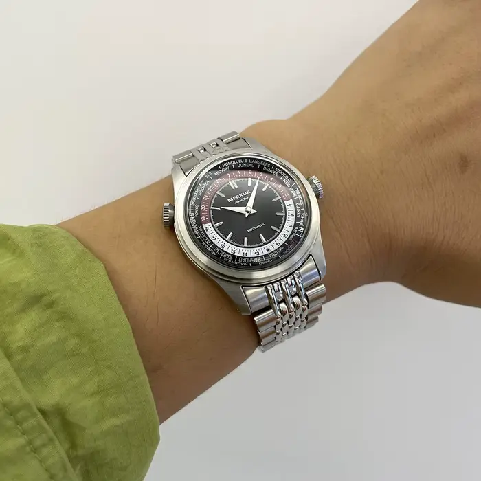 Montre Merkur en acier inoxydable avec cadran en émail et mouvement manuel mécanique pour hommes occasions spéciales vintage style rétro