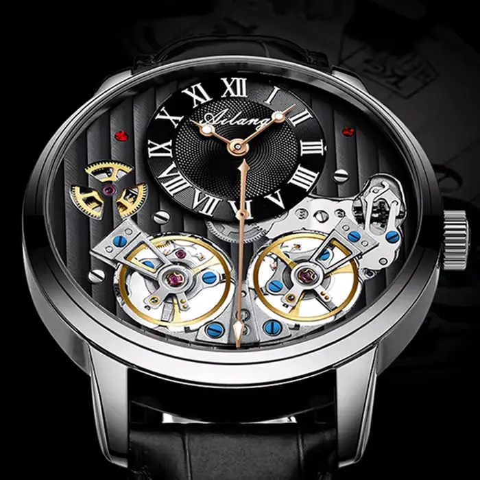 Montre homme AILANG automatique double tourbillon lumineuse résistante à l'eau pour homme occasions spéciales élégante horlogerie mécanique acier inoxydable