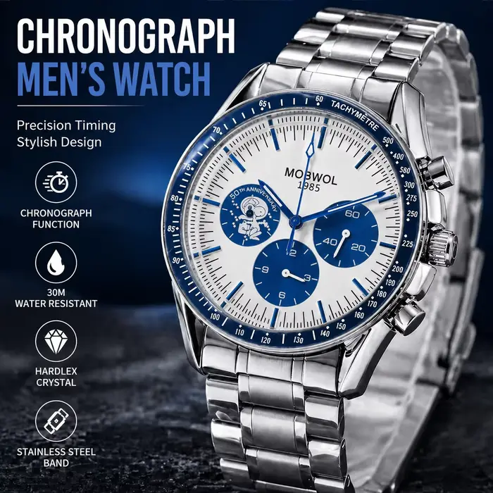 Montre en acier inoxydable à quartz pour hommes résistante à l'eau et aux chocs pour activités quotidiennes et sportives