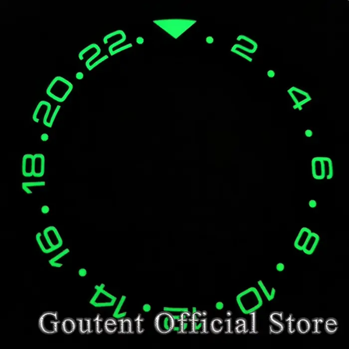 Goutent 38mm GMT Super lumineux rouge bleu noir vert céramique/aluminium montre lunette lumineuse insérer anneau GMT