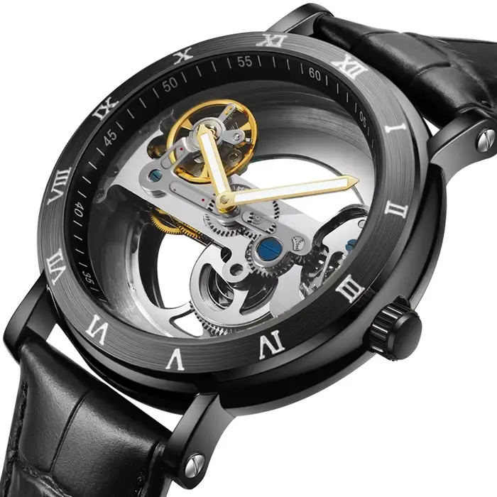 Montres-bracelets mécaniques pour hommes montres pont doré squelette automatique mécanique montre