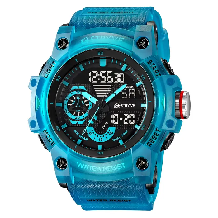 Montre STRYVE 8029 pour Hommes, Analogique-Digital, Chronomètre, Lumineuse, Résistante à l'Eau, Occasions Sportives et Aventureuses