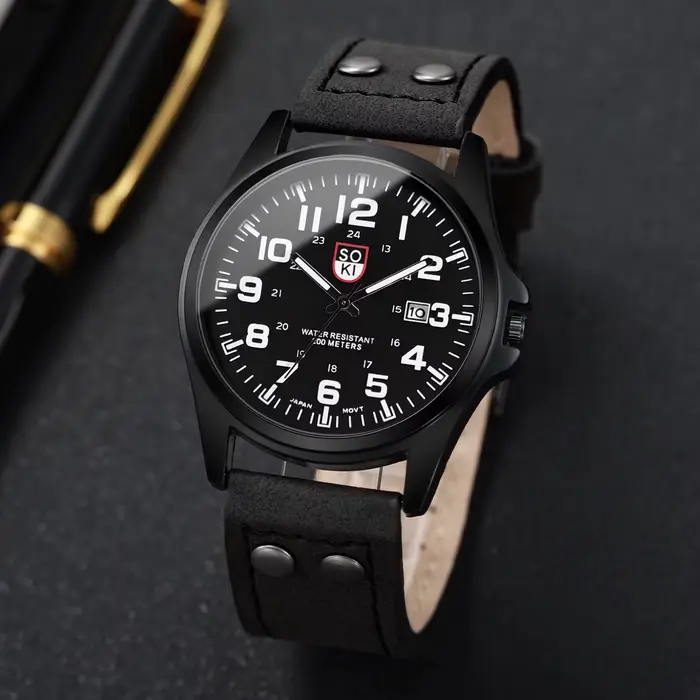 Mode cadran arabe hommes montre à Quartz bracelet en cuir décontracté hommes calendrier montres de s