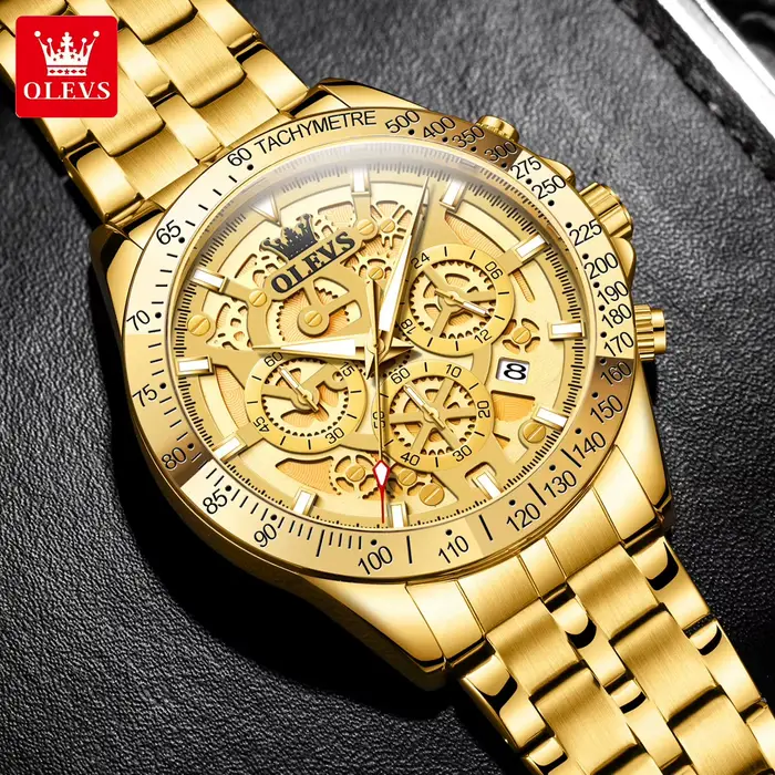 OLEVS or hommes montres squelette en acier inoxydable chronographe montre-bracelet étanche lumineux marque de luxe