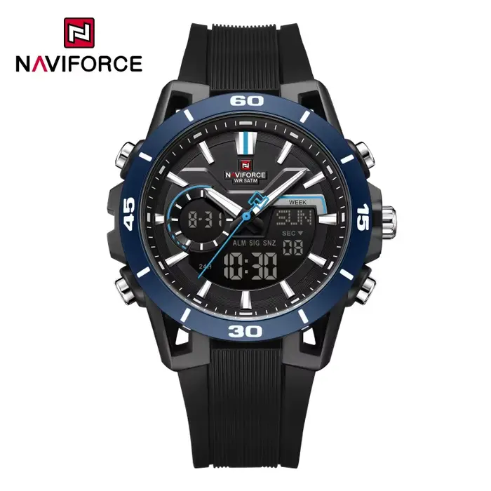 Montre NAVIFORCE pour homme, étanche 5ATM, double fuseau horaire, mode sport, compte à rebours, alar