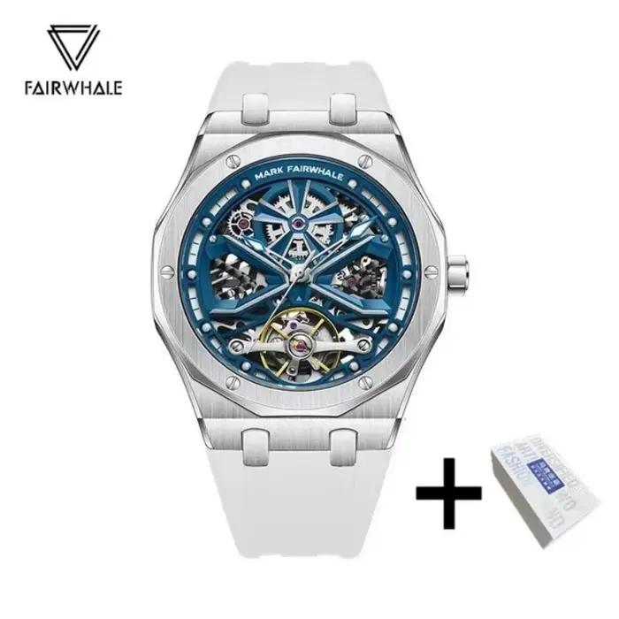 Mark FAIRWHALE Tourbillon mode montre pour hommes 6400 étanche lumineux bracelet en Silicone marque automatique montres mécaniques pour homme