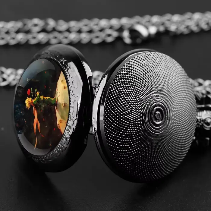 Montre de poche Prince et Rose dôme avec chaîne chiffres arabes cadran Vintage hommes femmes collier pendentif horloge meilleur cadeau pour les enfants