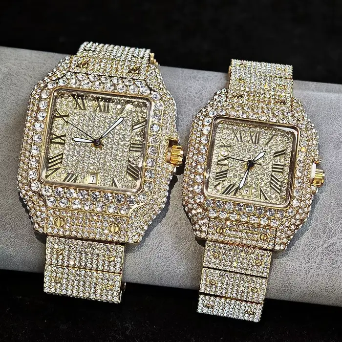 UNIGUET montre de glace de luxe pour hommes femmes mode Hip Hop plein diamant carré Couple montre-bracelet cadeau 2026 Hor vente
