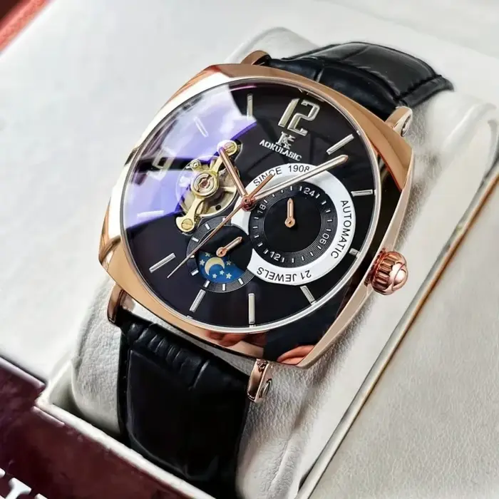 Montre Mécanique Automatique Elégante Pour Homme Cadran Squelette Boîtier En Alliage Bracelet En Cuir Occasions Professionnelles Et Décontractées