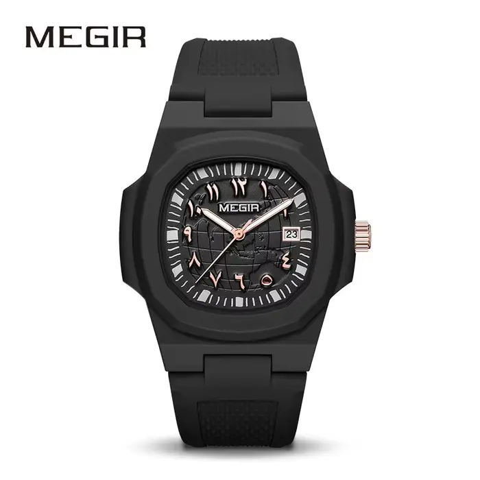 MEGIR 8119 Montre de luxe haut de gamme, simple et élégante, étanche 3ATM, avec date, bracelet en si