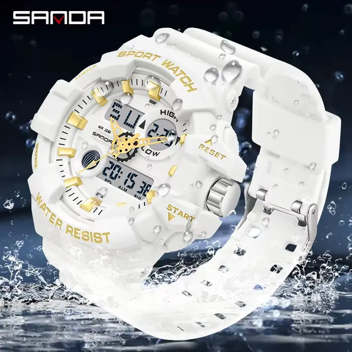 SANDA blanc sport hommes montres haut de gamme de luxe militaire montre à Quartz étanche