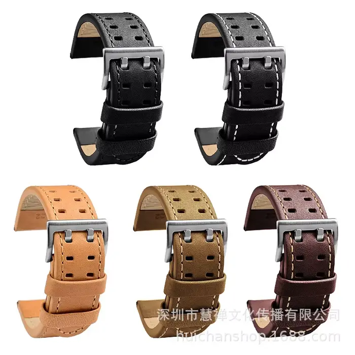 Bracelet de montre en cuir véritable pour hommes
