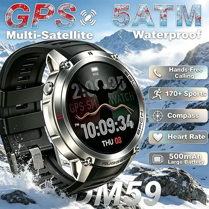 Montre GPS d'extérieur avec 170 modes sportifs, moniteur de fréquence cardiaque, suivi du sommeil et plus de 170 langues supportées pour homme et femme