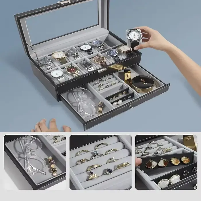 Boîte de montre en cuir PU pour hommes et femmes