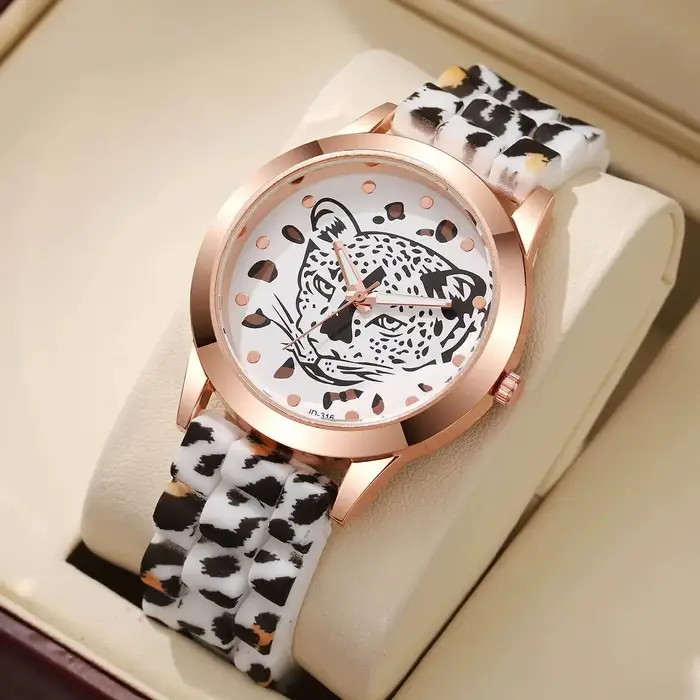 Montres pour femmes à imprimé léopard, bracelet en silicone décontracté, montre-bracelet à quartz po