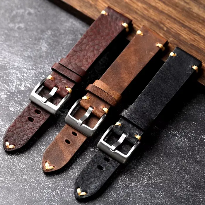 Bracelet de montre en cuir de vache de première couche vintage pour homme largeur 18 19 20 22 24mm occassions spéciales robuste et élégant
