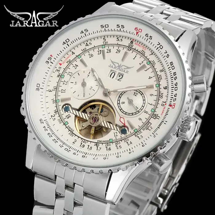 JARAGAR Original grand cadran Tourbillon chronographe automatique homme montres en acier inoxydable Vintage mécanique étanche mâle poignet