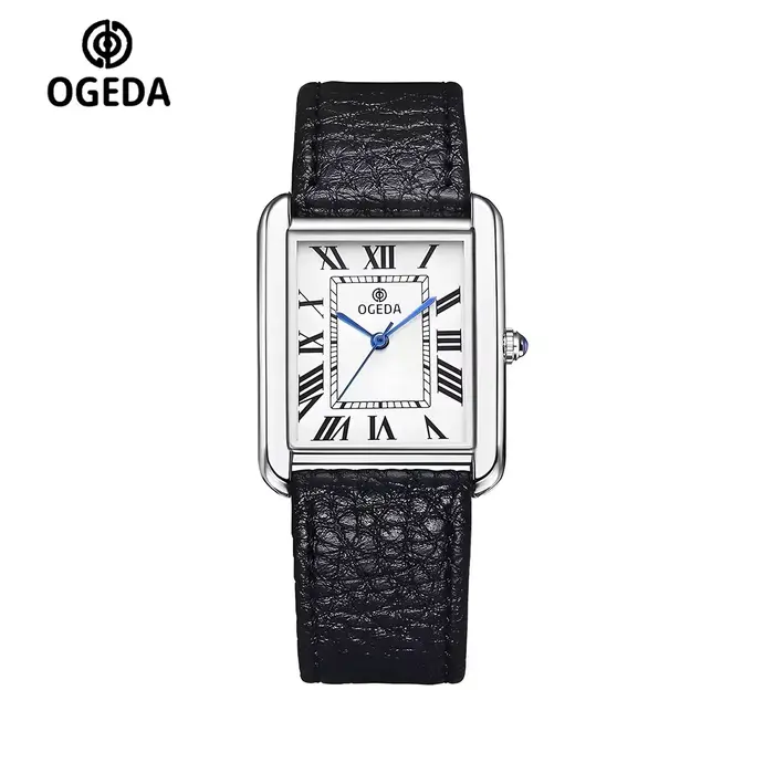 Montre Ogeda 2025 Quartz Carrée Résistante à l'Eau Pour Homme Occasions Spéciales Elégante Cuir Bronze Café Rose