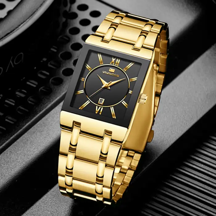 VA VA VOOM-Montre-bracelet carrée en acier inoxydable pour homme
