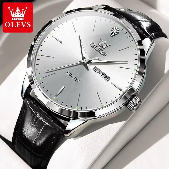 Montre à Quartz Étanche avec Bracelet en Cuir pour Homme