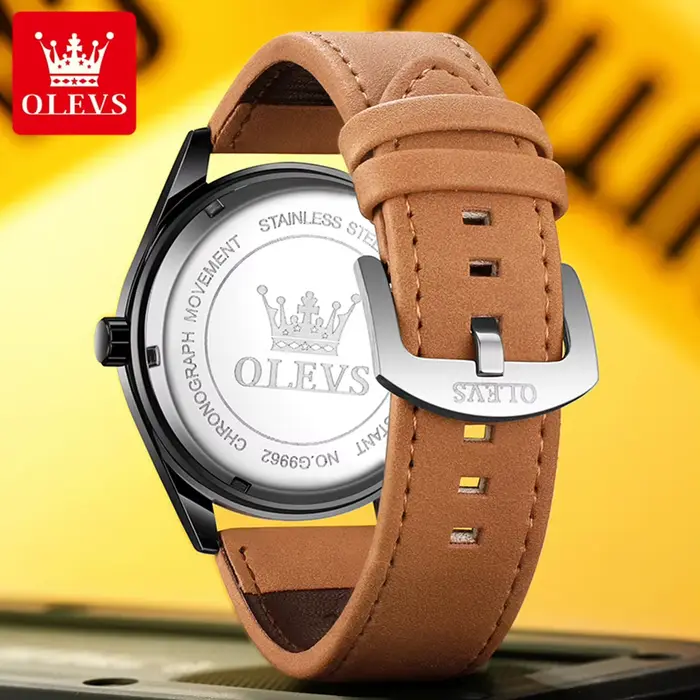 OLEVS 9962 montre à Quartz pour hommes bracelet en cuir Nubuck étanche calendrier lumineux montres