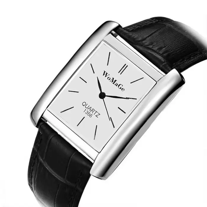 Montre-bracelet carrée en cuir unisexe