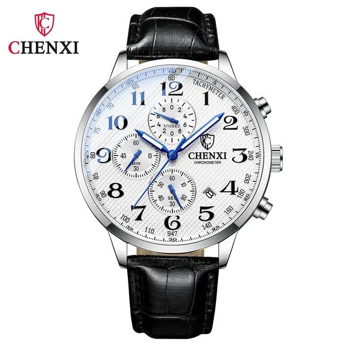 Montre CHENXI en acier inoxydable avec chronographe et calendrier complet pour homme résistante à l'eau et adaptée à tous les styles et occasions