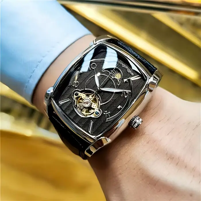 Montre mécanique tourbillon de luxe légère pour homme - Montre-bracelet squelette entièrement automatique haut de gamme