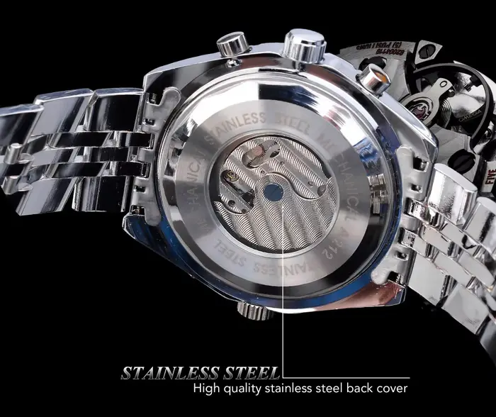 Montre élégante et fonctionnelle FORSINING en acier inoxydable pour homme avec design ajouré et grand cadran pour occasions spéciales et quotidiennes