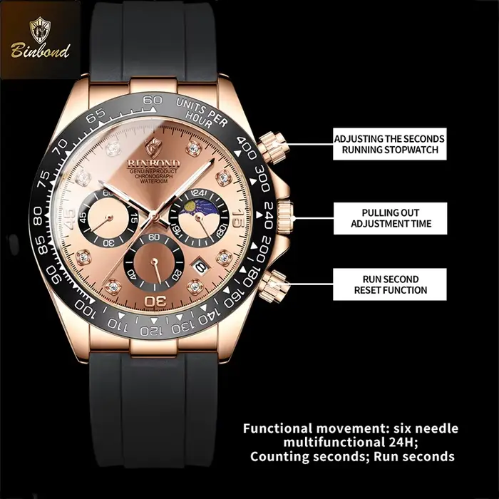 BINBOND luxe hommes montre Quartz homme montres étanche lumineux haut marque