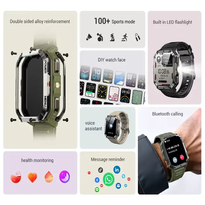 Blackview 2025 nouvelle montre intelligente extérieure 900mAh W70 Pro 2.01 ''TFT HD écran étanche hommes montres avec boussole d'éclairage de secours
