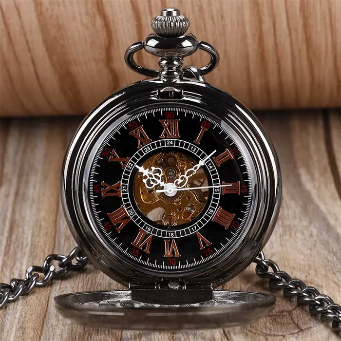 Montre de poche mécanique creuse or Rose/noir avec fleur de citrouille