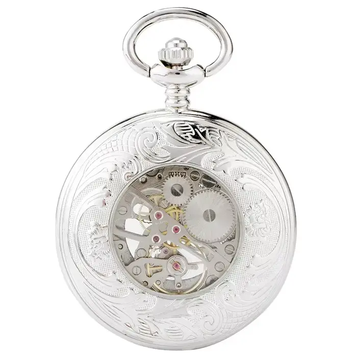 Montre de poche mécanique en argent pour hommes et femmes