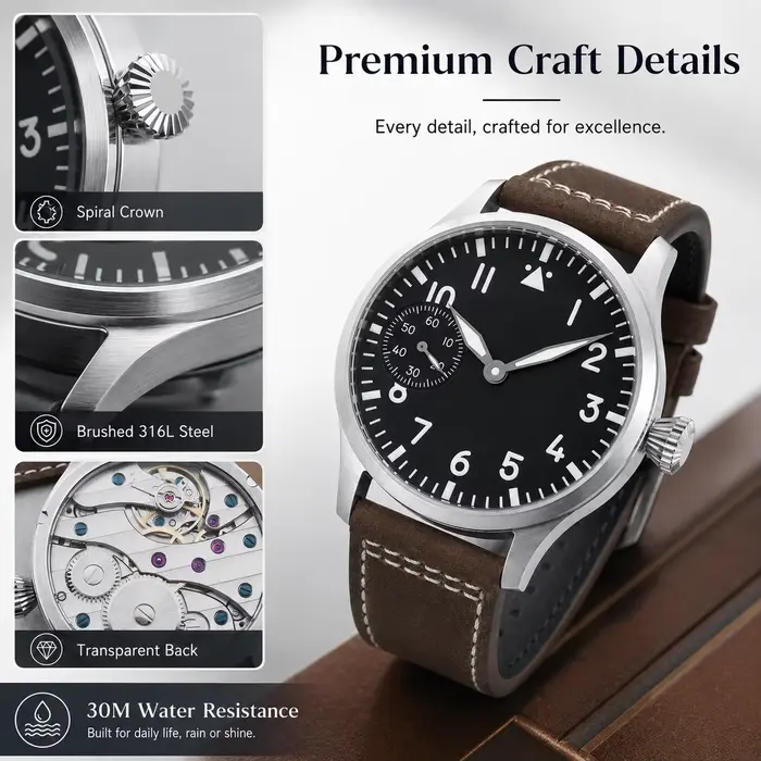 CORGEUT – montre mécanique de pilote pour hommes