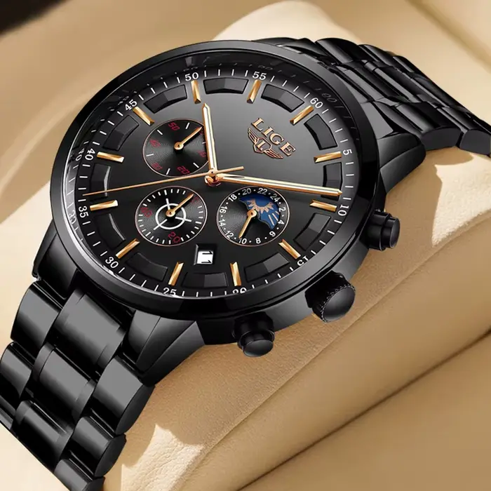 LIGE montres d'affaires hommes Top marque de luxe montre-bracelet à Quartz 3Bar étanche chronographe montre lumineuse pour Gentleman cadeau + boîte