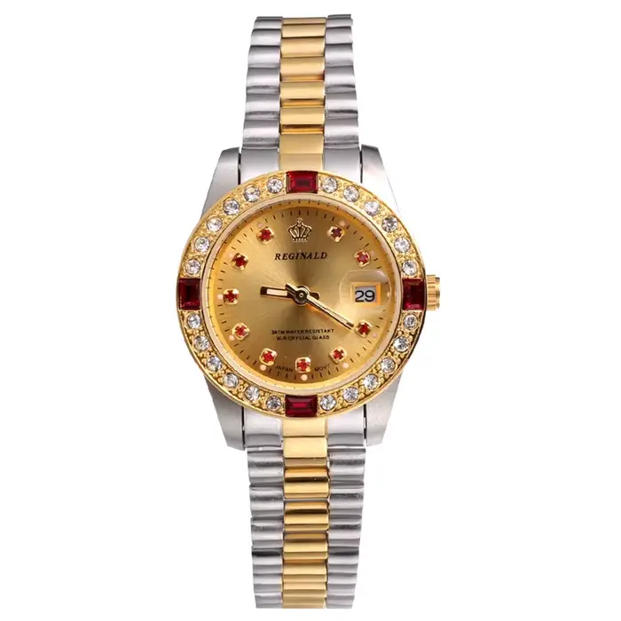 REGINALD – montre-bracelet pour femmes, couleur or, Date, cristal, style, robe, horloge, étanche