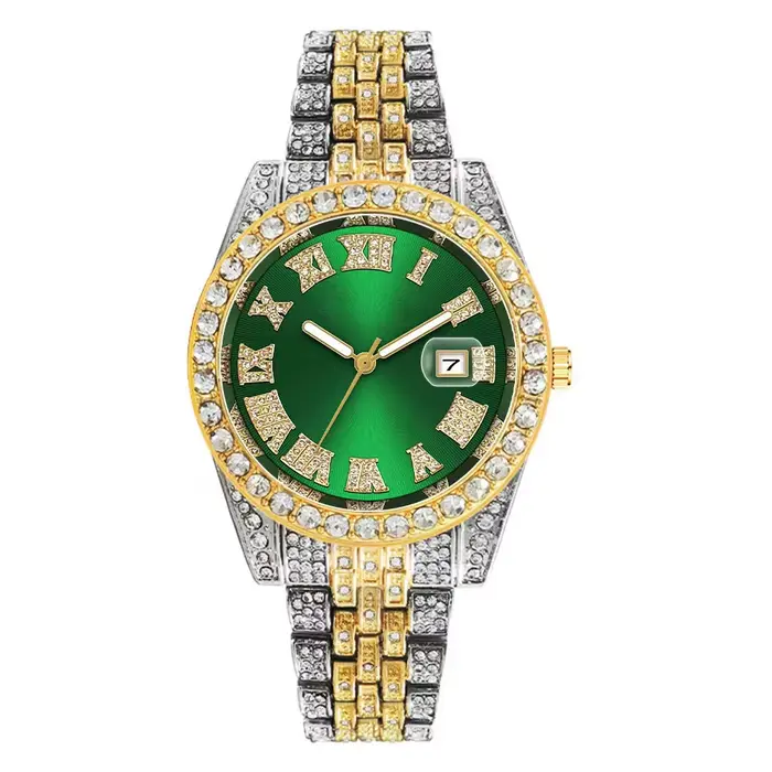 Montre de luxe Hip Hop en acier inoxydable pour hommes