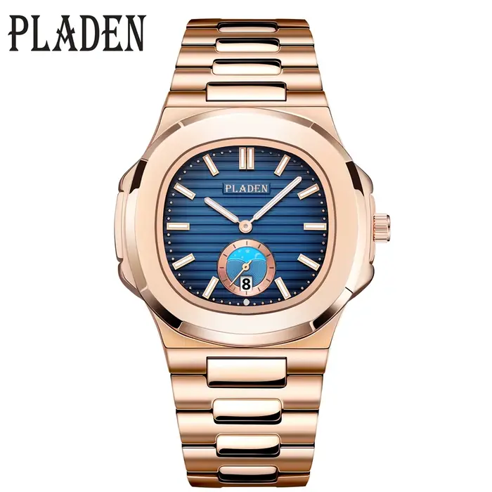 PLADEN montre à Quartz pour hommes montres d'affaires élégantes calendrier en acier inoxydable