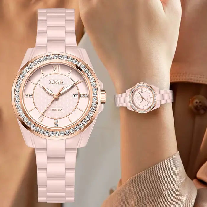 LIGE nouvelle Montre rose femmes montres haut de gamme de luxe