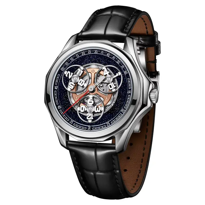 Montre automatique homme OBLVLO édition limitée cuir acier inoxydable cadran rotatif saphir pour occasions spéciales