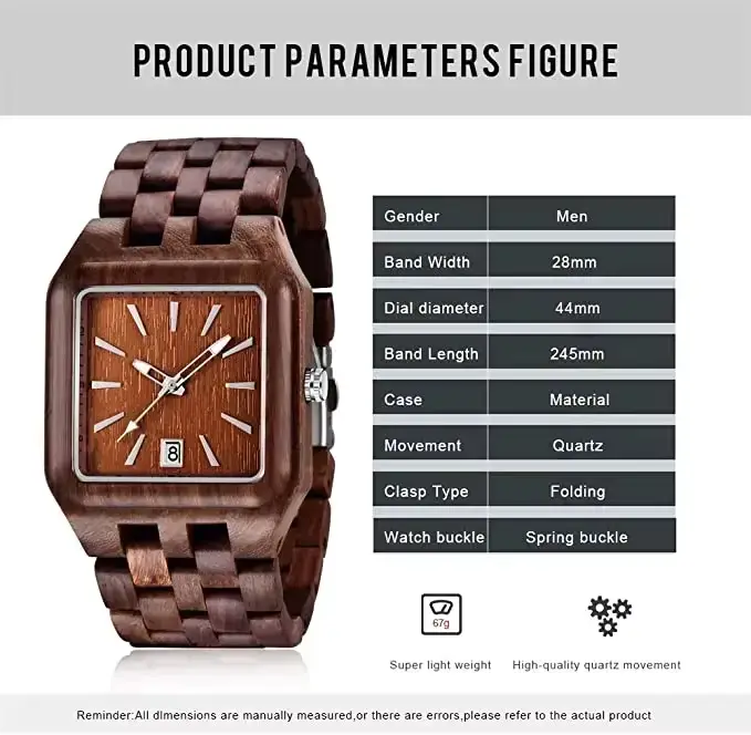 Montre homme en bois carré créative quartz élégante pour occasions spéciales montres homme mode militaire rétro quartz montres bois hommes affaires exquis cadeau homme