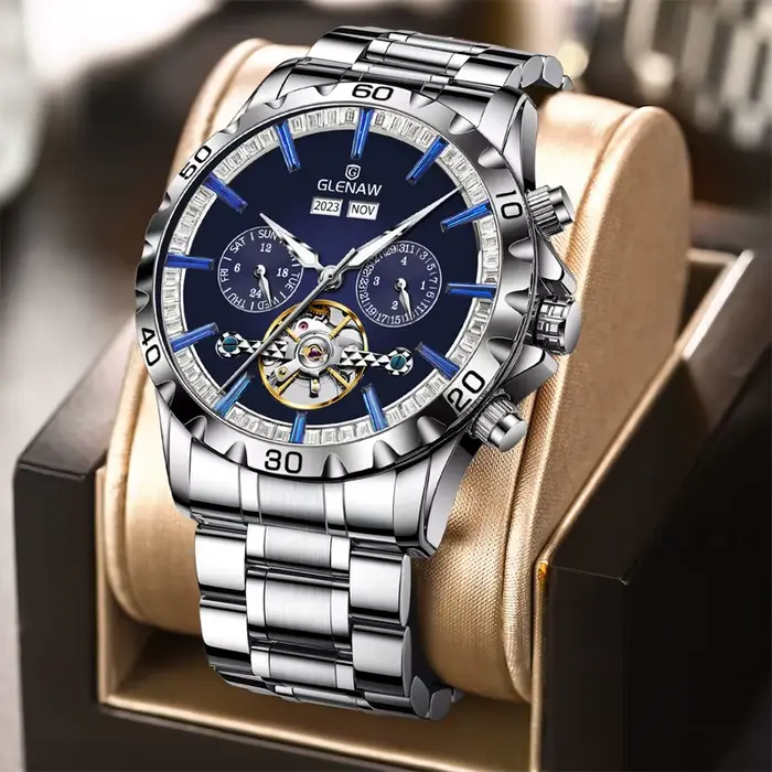 Montre mécanique étanche en acier inoxydable pour homme
