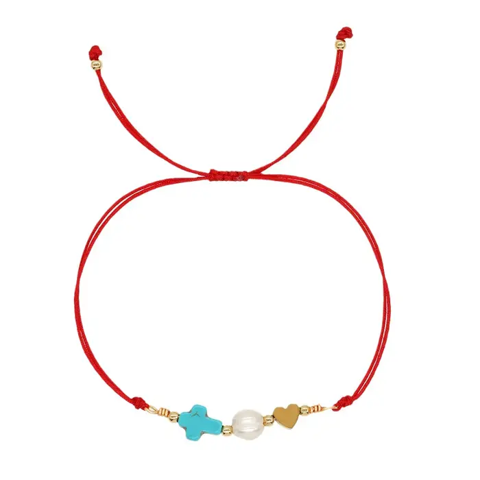 Destiny année transfert perle bleu Turquoise croix Bracelet coeur de pêche unique