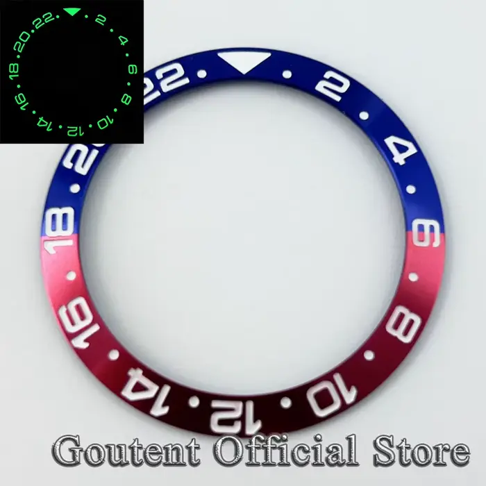 Goutent 38mm GMT Super lumineux rouge bleu noir vert céramique/aluminium montre lunette lumineuse in