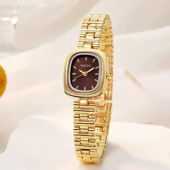Montre en or avec bracelet en acier inoxydable pour femme, montres-bracelets à quartz, cadeau de lux