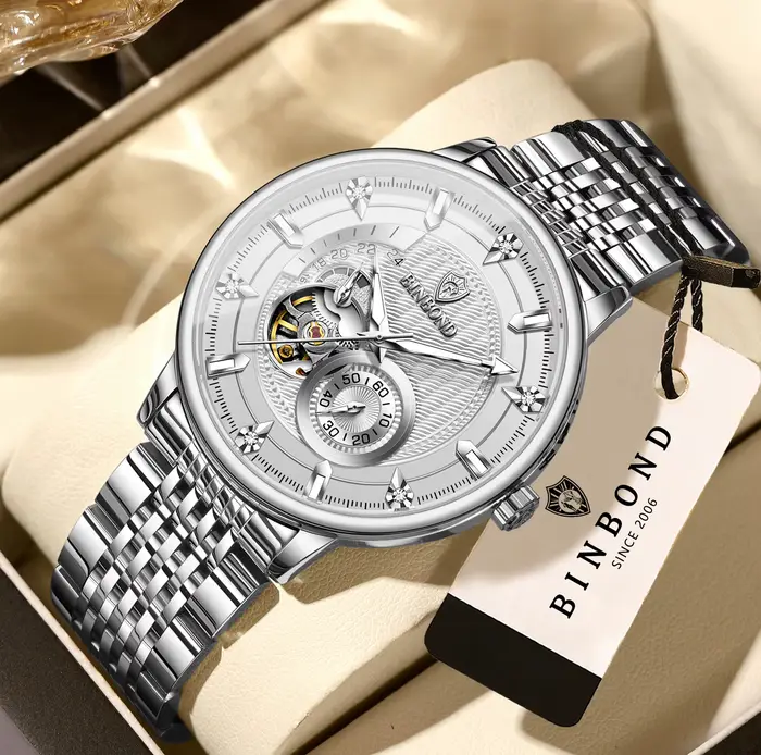 Montres-bracelets mécaniques automatiques BINBOND Tourbillon pour hommes, montre de luxe lumineuse e