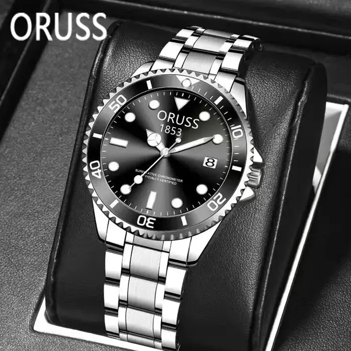 ORUSS Nouvelle Montre Homme d'Affaires 40mm Classique avec Lunette Rotative Série Plongée Étanche Lumineuse Calendrier