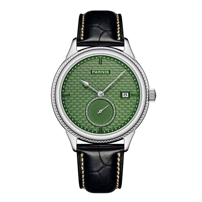 Parnis 42mm boîtier en argent cadran jaune automatique mécanique montre pour hommes réserve de march