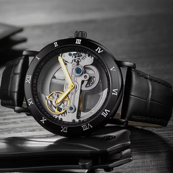 Montre hommes montre automatique montre de luxe homme montre-bracelet mécanique squelette conception étanche bracelet en cuir mâle montre Reloj Hombr